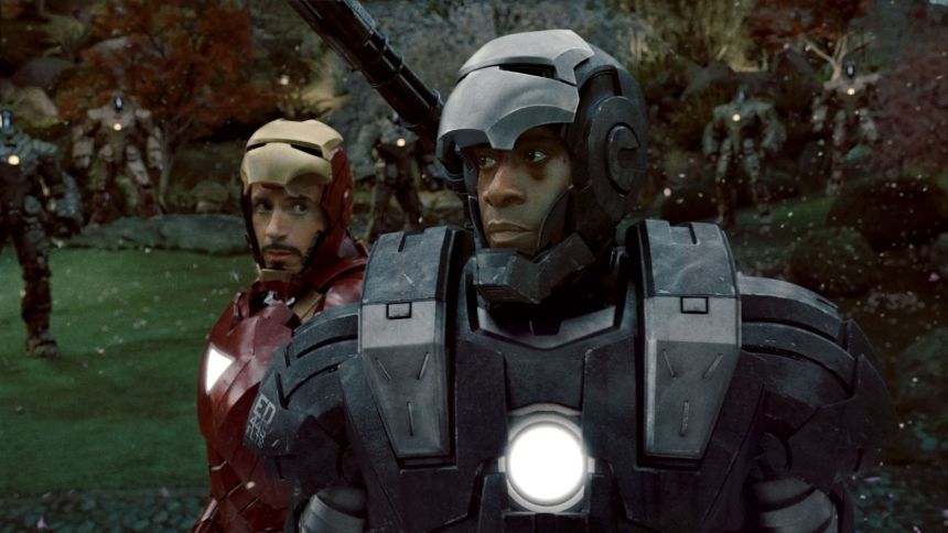 Robert Downey Jr. (left) and Cheadle as Iron Man and War Machine in 2010's 