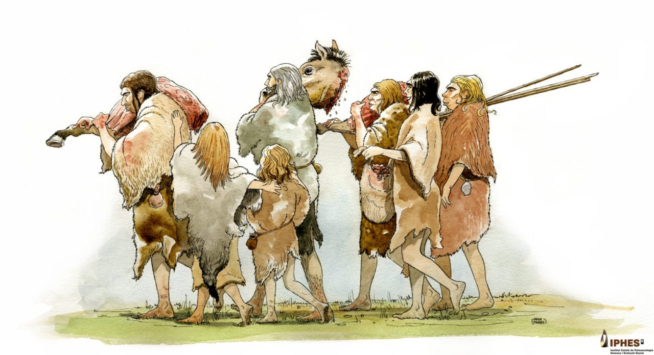 Neanderthal Artist Impression Wooden Tool Use