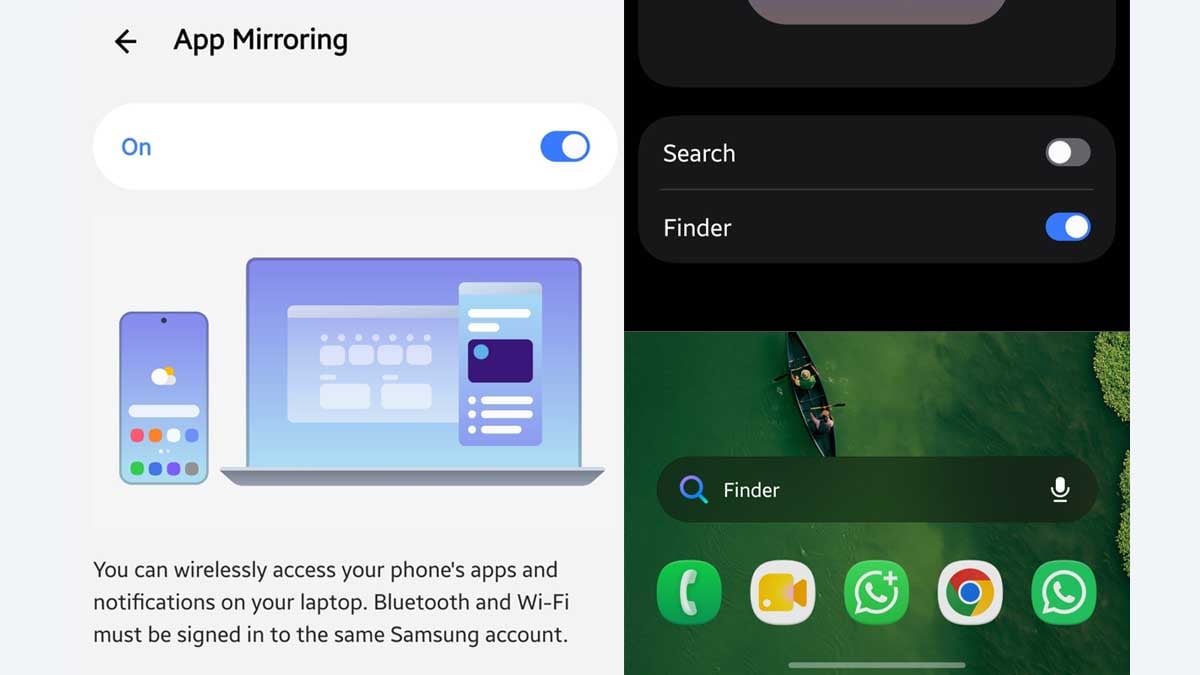 Samsung One UI 9.5 app mirroring, finder
