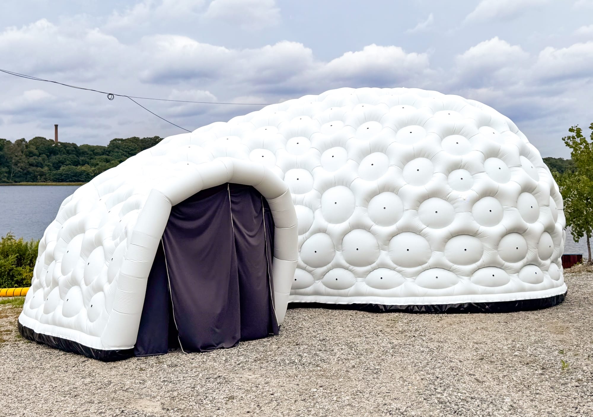 the exterior of an architectural, inflatable compound camera installation