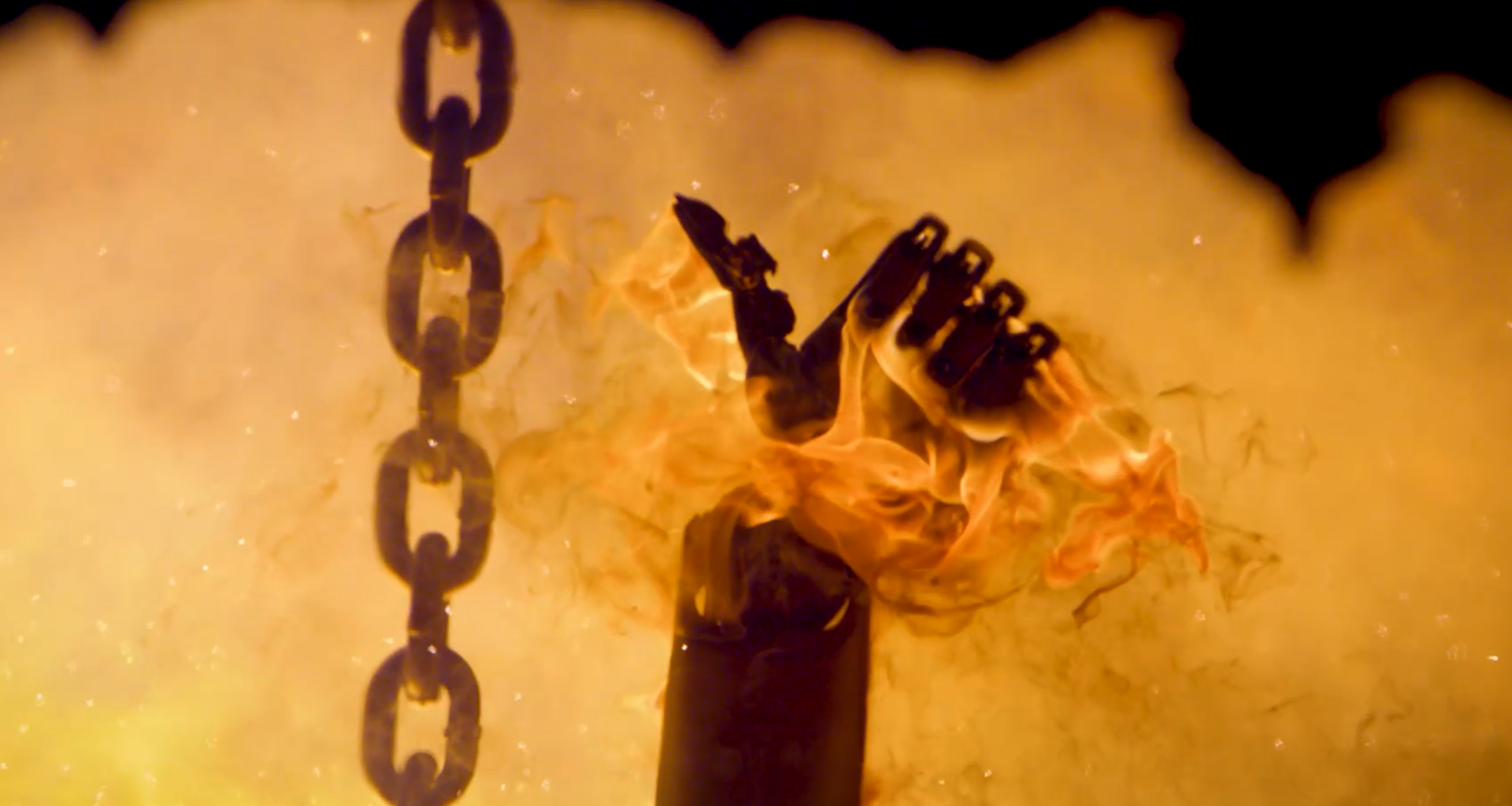 an F.02 robot being melted in molten steel showing a thumbs up sign
