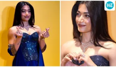 Rashmika Mandanna at Swarovski Diwali bash shines in a crystal-embellished saree gown by Amit Aggarwal
