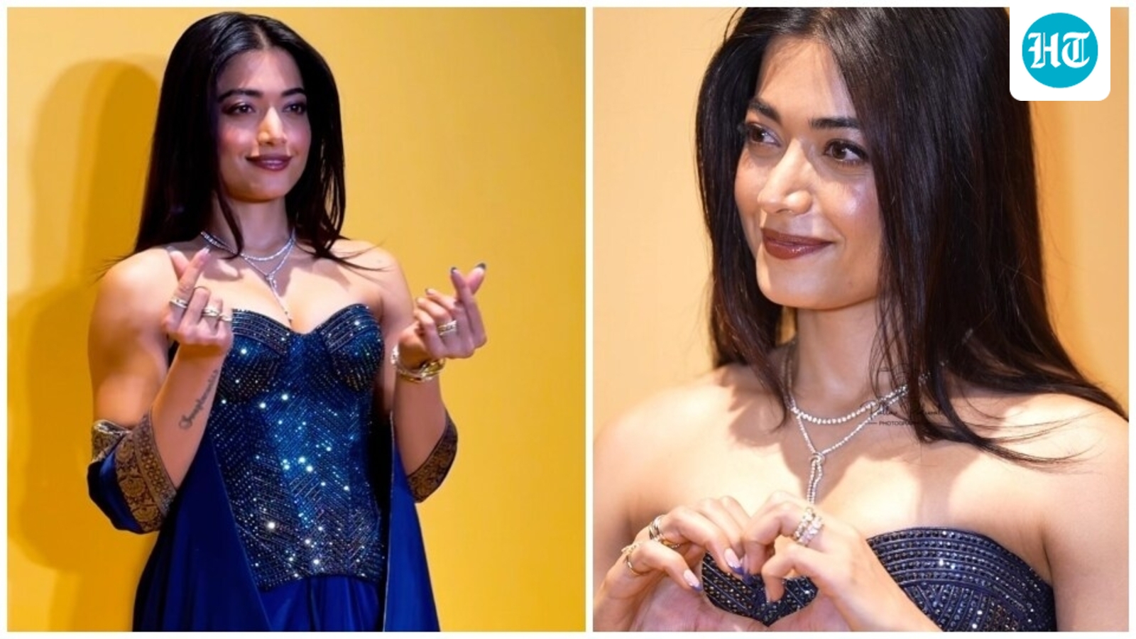 Rashmika Mandanna at Swarovski Diwali bash shines in a crystal-embellished saree gown by Amit Aggarwal