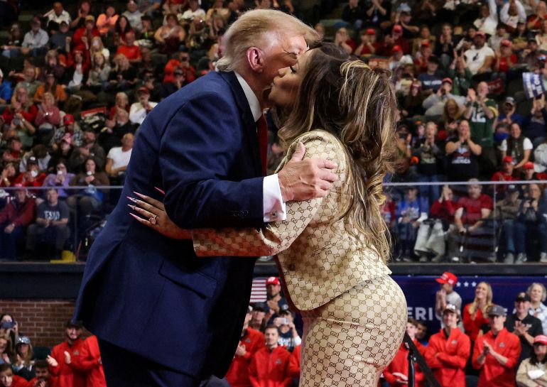 Recording artist Nicki Minaj and US President Donald Trump attend a rally, in support of Republican US Senate candidate, former US Representative Mike Rogers, ahead of the midterm elections, at an entertainment complex in Port Huron, Michigan, US, October 25, 2026. REUTERS/Jonathan Ernst TPX IMAGES OF THE DAY