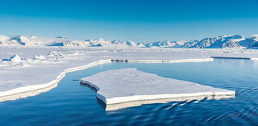 Sea ice on the surface of the Arctic Ocean.