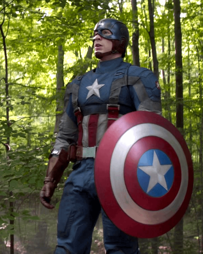 Chris Evans Captain America holding shield in the MCU.