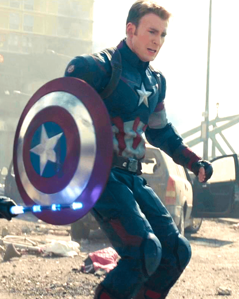 Captain America with vibranium shield in the MCU.