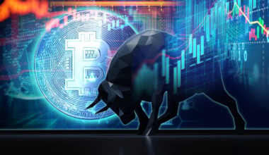 A bull charging in front of a Bitcoin symbol, with a rising chart in the background.