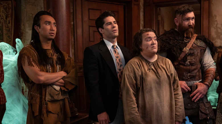 Ghosts'  Román Zaragoza as Sasappis, Asher Grodman as Trevor, Betsy Sodaro as Nancy, and Devan Chandler Long as Thor.