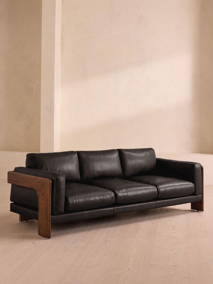 Marcia Three Seater Sofa, Leather, Black
