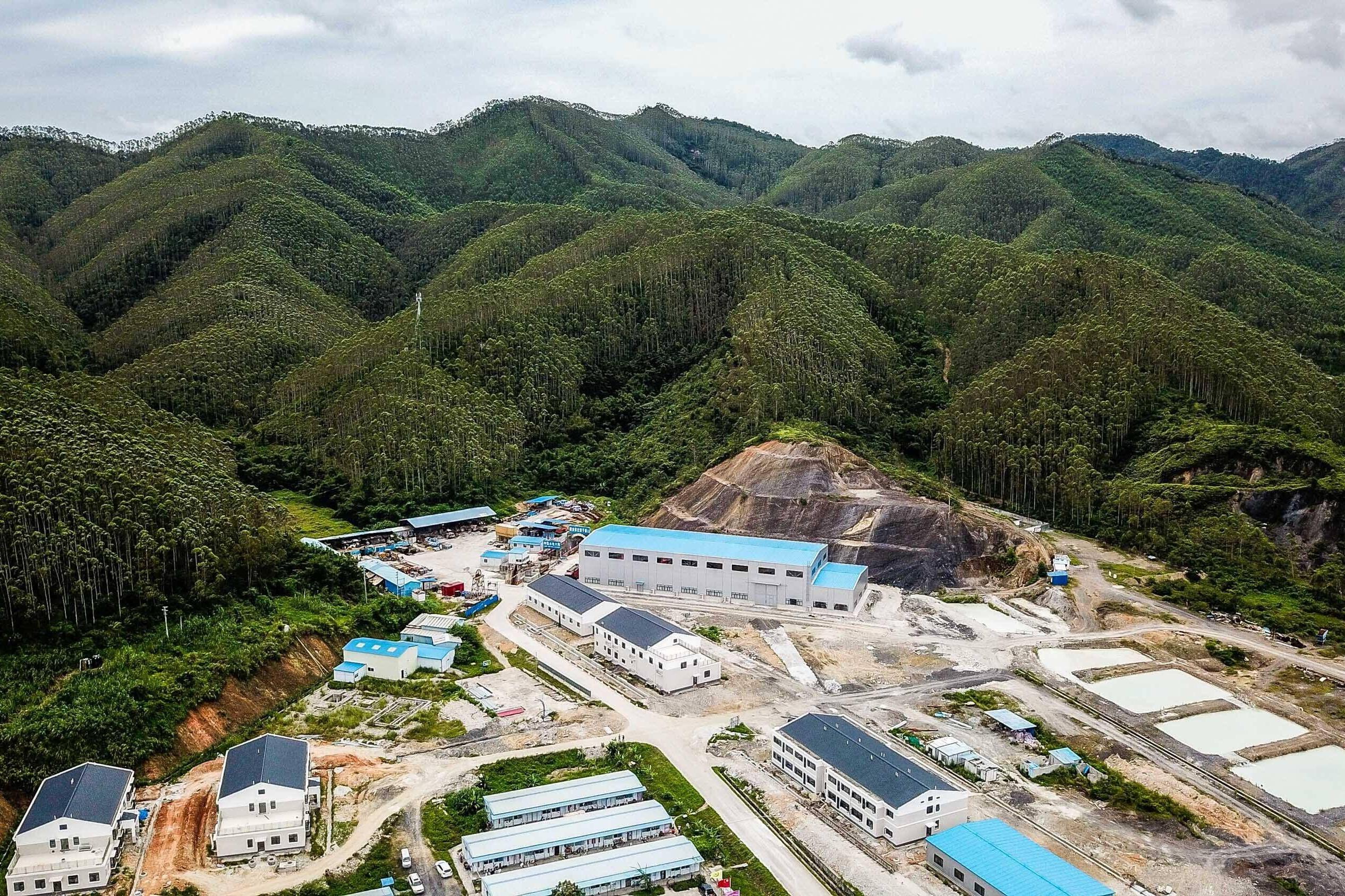 Aerial view of the JUNO neutrino observatory construction site in Jiangmen, Guangdong, China.