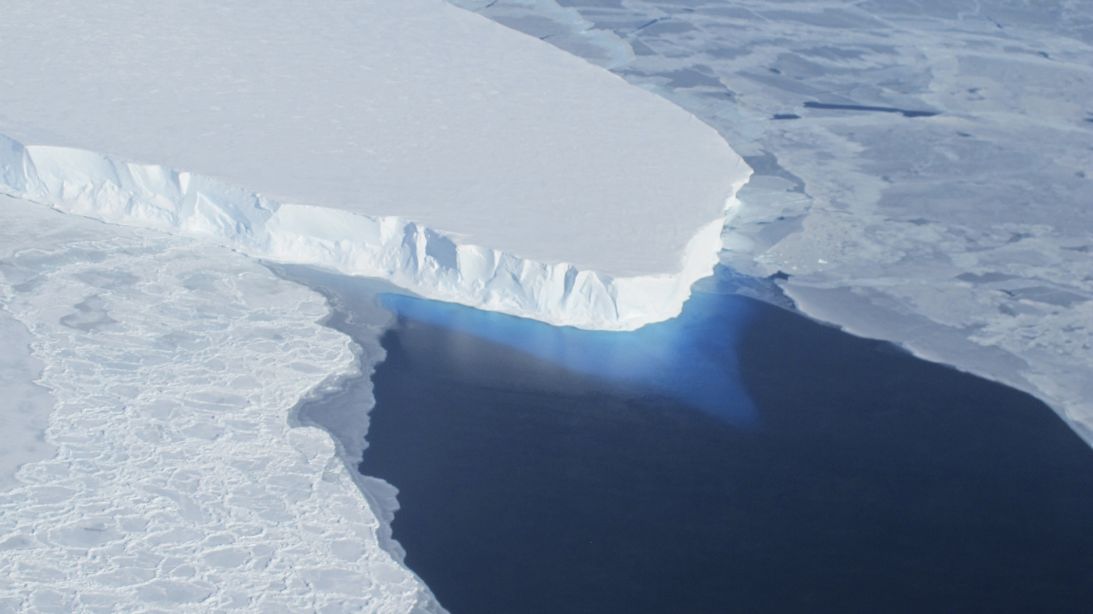 The Thwaites Glacier in Antarctica is being eaten away from below by warming water.