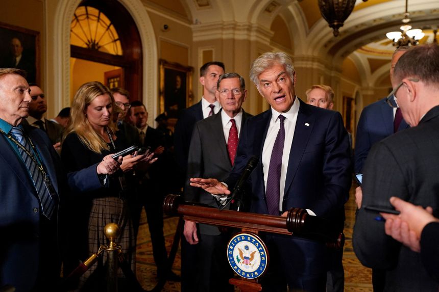 Dr. Mehmet Oz, administrator of the Centers for Medicare and Medicaid Services, speaks during a news conference following Senate Republicans' weekly policy lunch at the US Capitol on September 16.