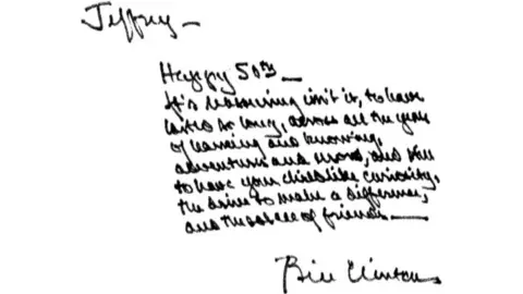 House Oversight Commitee A photo of the document that contained a message which appears to have been written by former US President Bill Clinton.