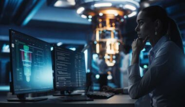Smart Female Engineer Working Behind a Desk on a Computer