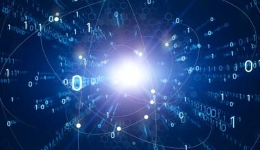 Digital transformation concept. Binary code. Programming. Quantum computer.