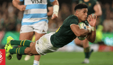 Springboks overwhelm Argentina to go top of Rugby Championship