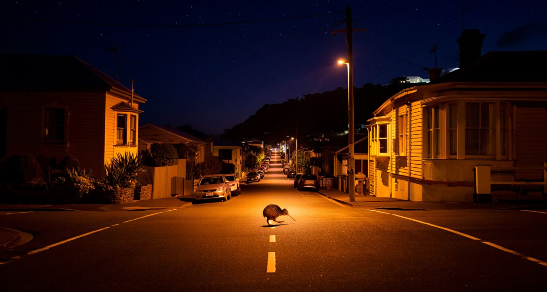 A wild kiwi was spotted walking through Wellington streets at night