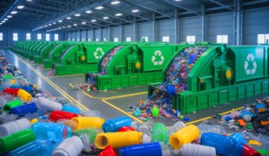 Illustration of innovative recycling methods for efficient plastic waste management.