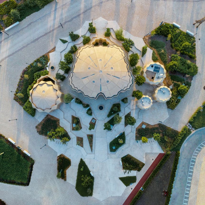 Estidama Mosque's carefully positioned skylights reduce electricity use while creating a 
