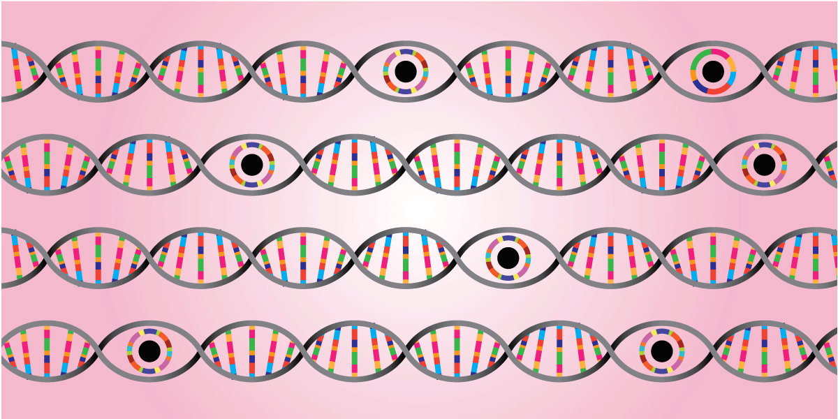 image of dna strands with eyeball icons