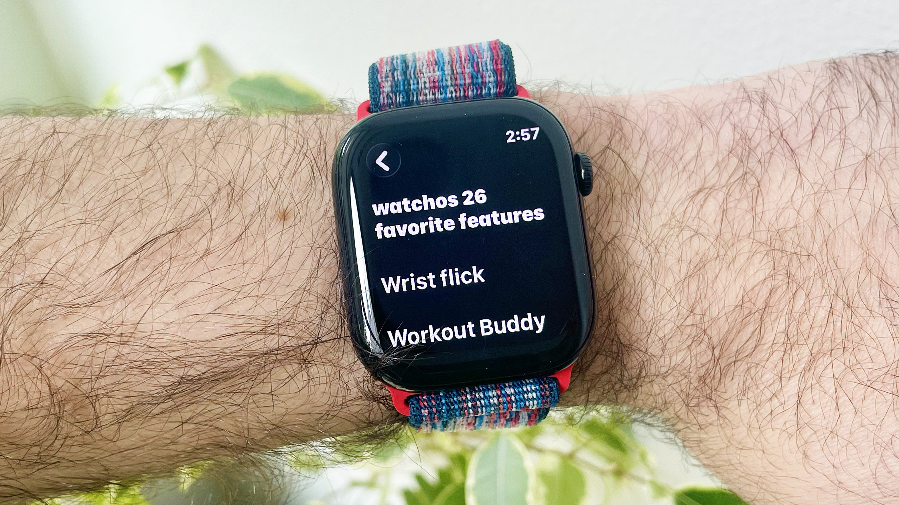 Apple Watch Series 10 close-up on a user's wrist showing the different options within the Apple Watch Notes app, launched with watchOS 26