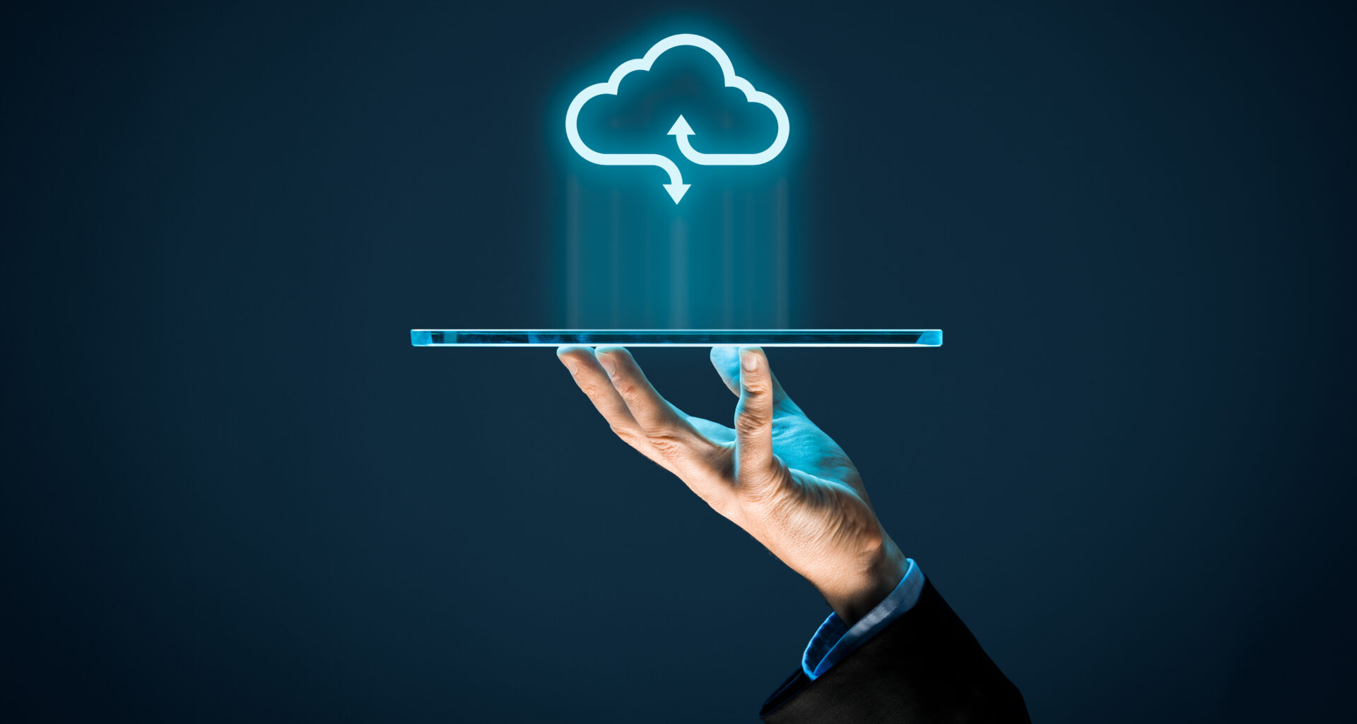 Representational image of a user accessing data from the cloud