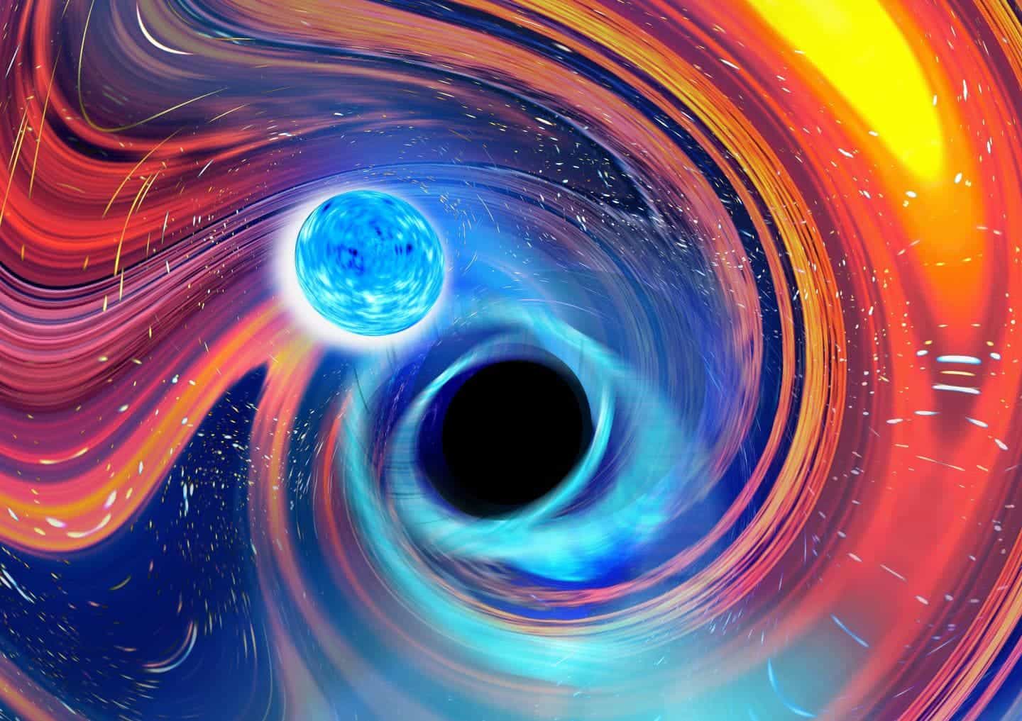 An illustration of a neutron star-black hole mixed merger