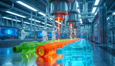 Illustration of scientists transforming plastic waste into fuel through high-temperature pyrolysis.