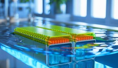 Illustration of a recyclable aqueous battery utilizing innovative organic redox polymer technology.