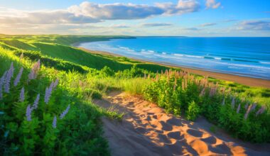 Illustration of a native myrique des îles plant being used to combat coastal erosion in Îles-de-la-Madeleine.