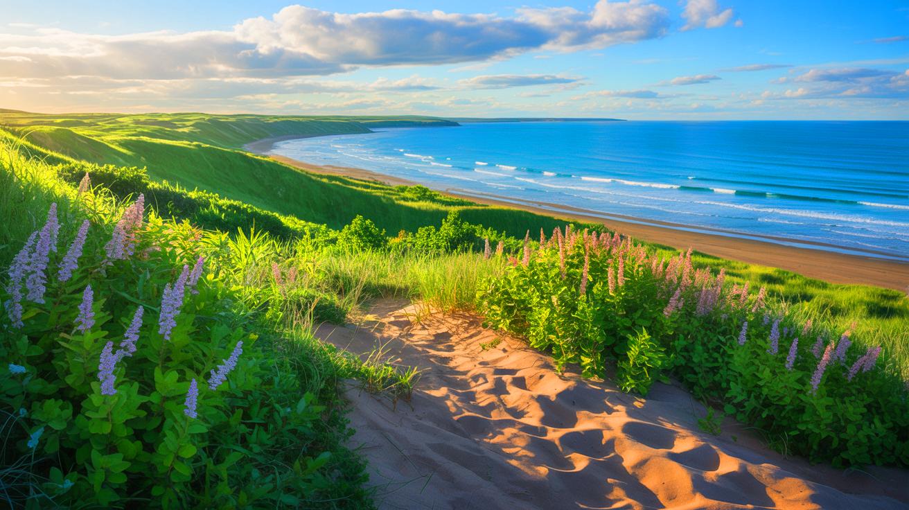 Illustration of a native myrique des îles plant being used to combat coastal erosion in Îles-de-la-Madeleine.
