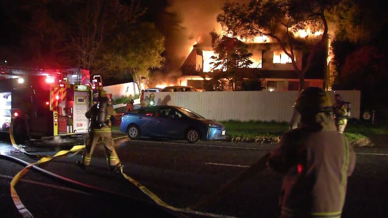 Crews at the scene of the fire in Auckland's Bucklands Beach. 