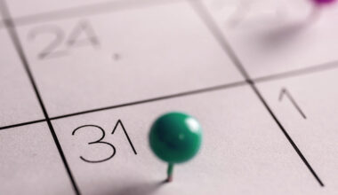 Photo: Partial calendar with a green pin on the 31st.