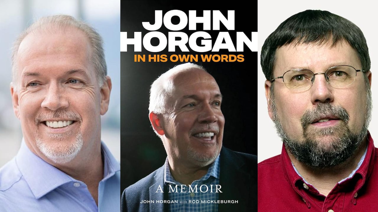 A photo composite that shows a man wearing a blue dress shirt on the left, a book cover of the same man's photo on it, and on the right is a headshot of man wearing a red dress shirt. 