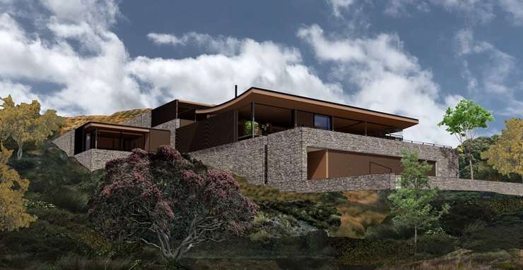 Builders at work on one of the architectural wonders in Waiheke Island's hidden neighbourhoods. Photo / Herbst Architects