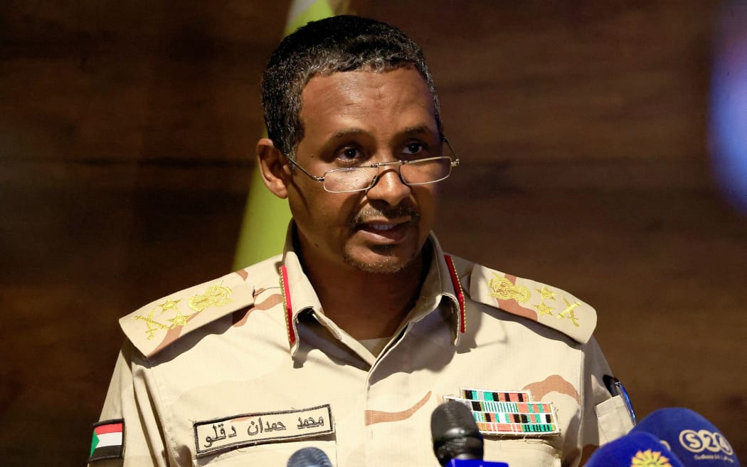 General Mohamed Hamdan Dagalo speaks during a press conference in Khartoum, Sudan, on February 19, 2023.