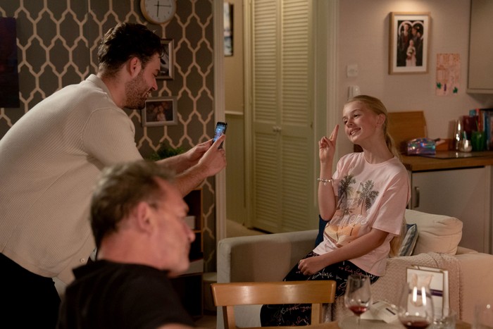 Billy looking unhappy as Johnny Lexi smile in EastEnders