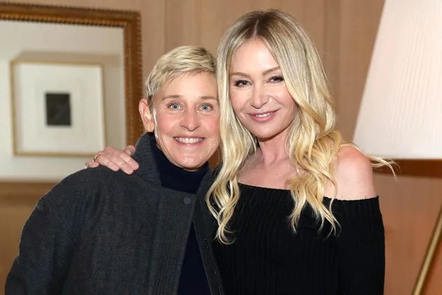 Kelly Sullivan/Getty From left: Ellen DeGeneres and Portia de Rossi are seen as RH Celebrates The Unveiling of RH San Francisco, The Gallery at the Historic Bethlehem Steel Building on March 17, 2022 in San Francisco, California.
