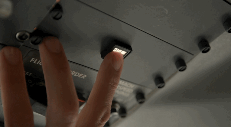 United Airlines pilot turning on Starlink Wi-Fi.
