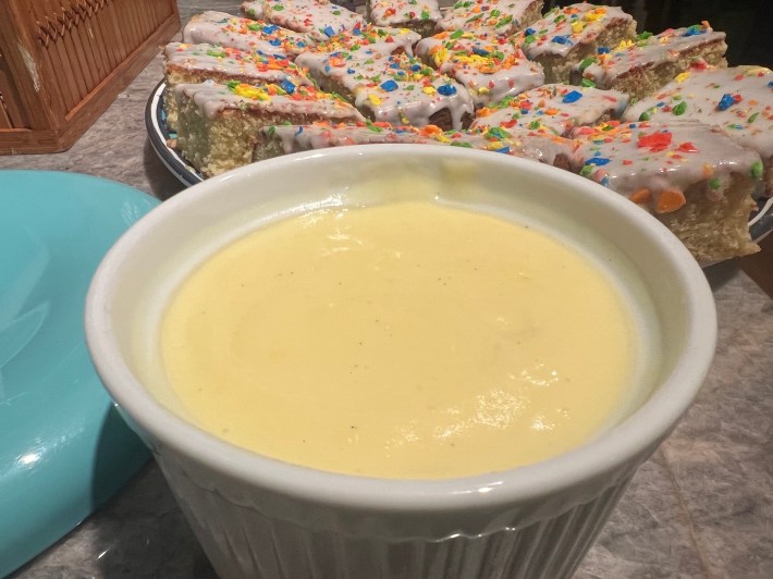 A bowl of yellow custard.