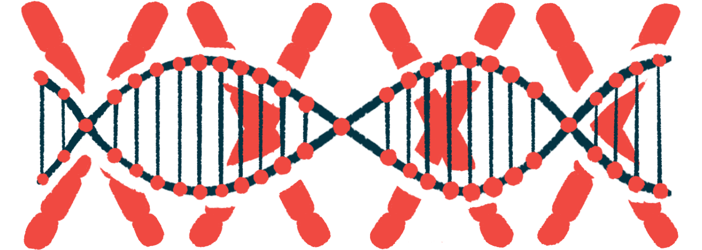 An image of the double helix is superimposed over a set of chromosomes.