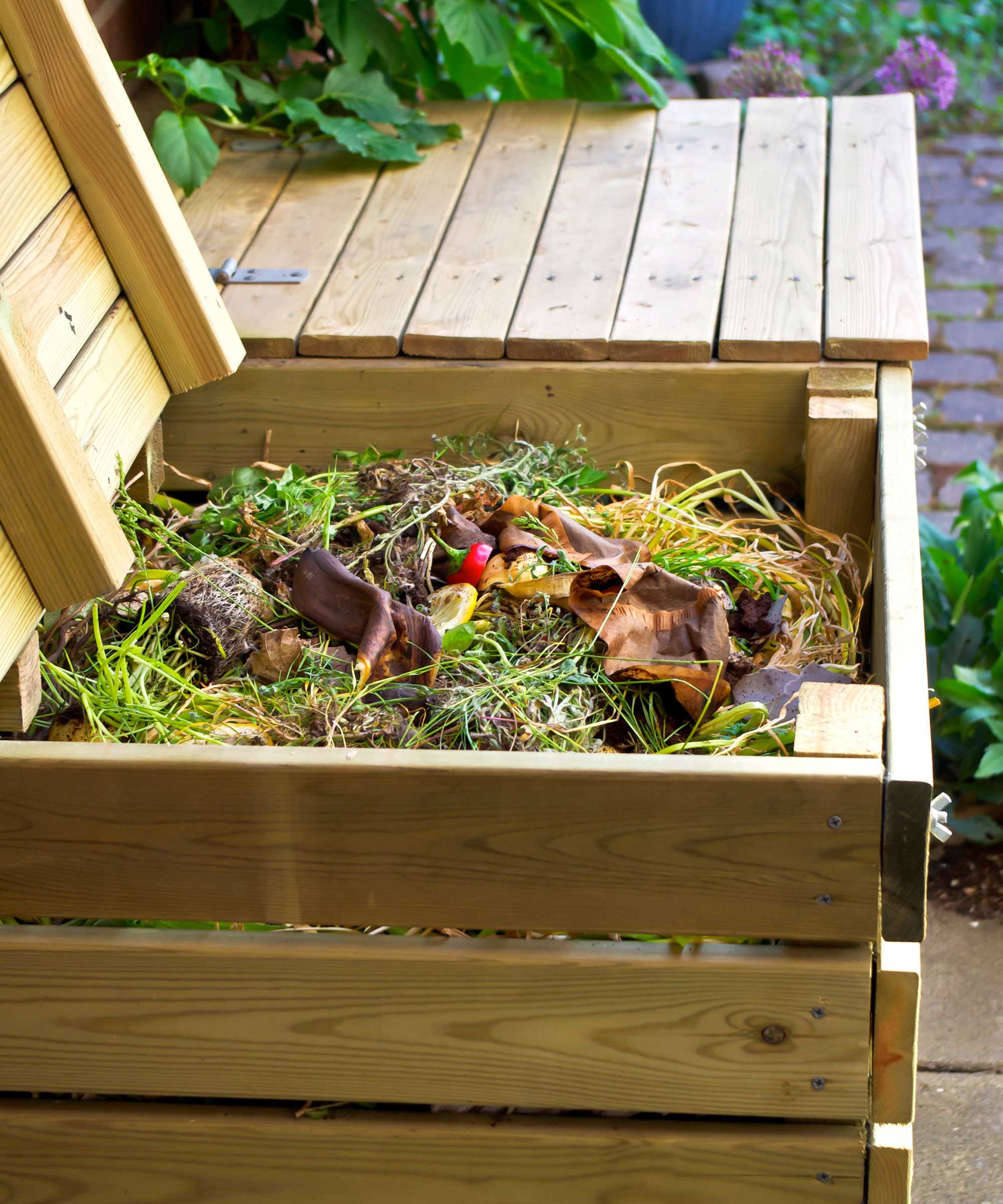 wooden compost bin with lid