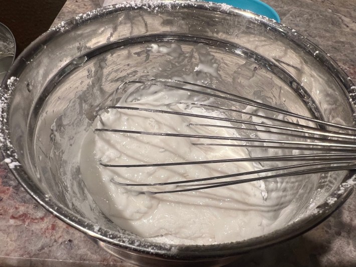 Icing sugar and water whipped together.