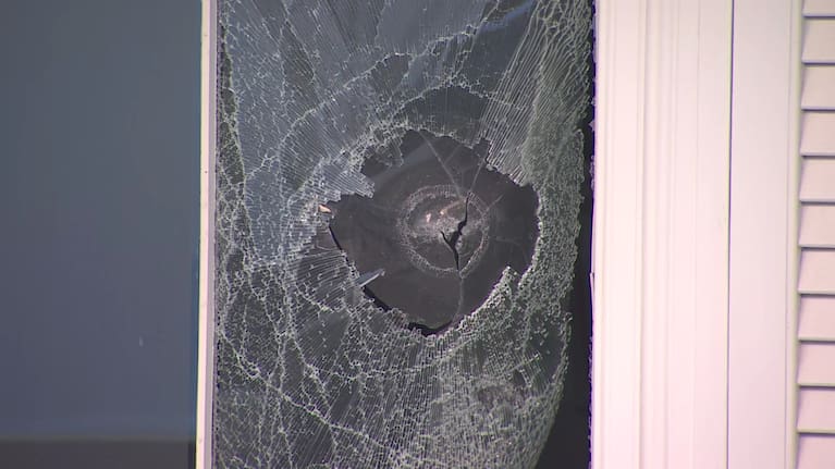 A shattered window of Winston Peters' house in Auckland.