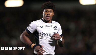 Noah Caluori wearing a white Saracens shirt