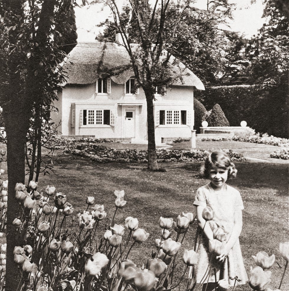 Princess Elizabeth at Y Bwthyn Bach or The Little House, situated in the garden of the Royal Lodge, Windsor Great Park, Berkshire, England