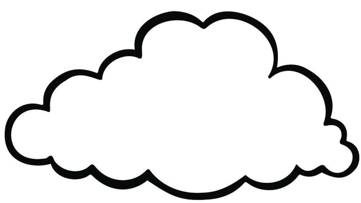 Black outline drawing of a cloud with a simple, rounded shape on a white background.