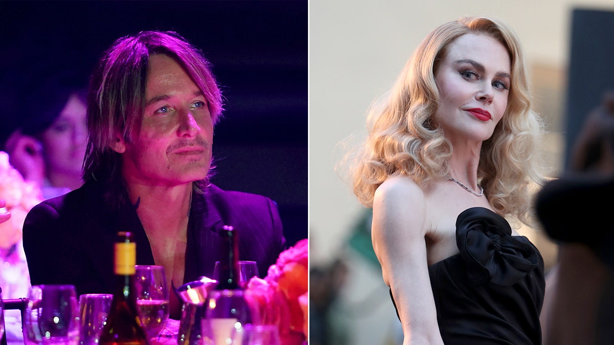 Keith Urban sits at purple table, Nicole Kidman walks runway 