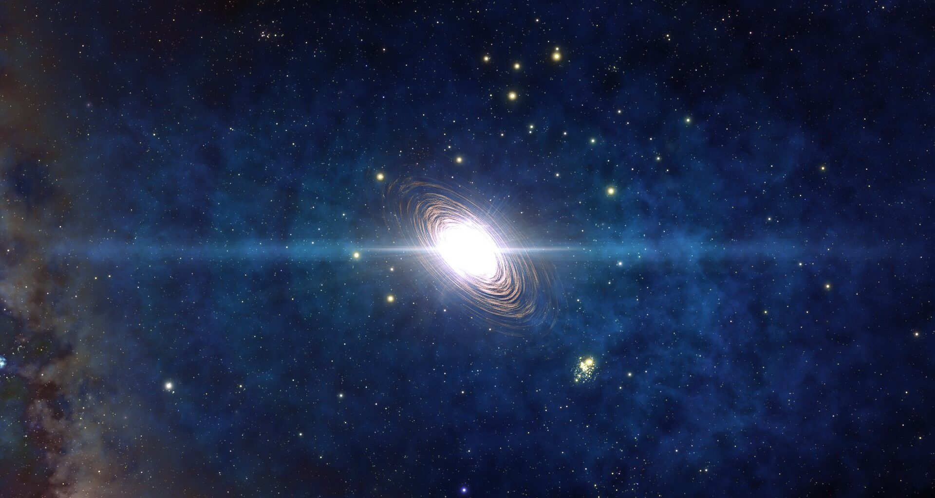 This artist’s impression shows a Population III star that is 300 times more massive than our Sun exploding as a pair-instability supernova. Credit: NOIRLab/NSF/AURA/J. da Silva/M. Zamani/Spaceengine
